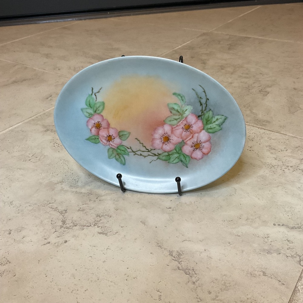Vintage Irene Arden 1985 Hand Painted Floral Porcelain Oval Platter Signed